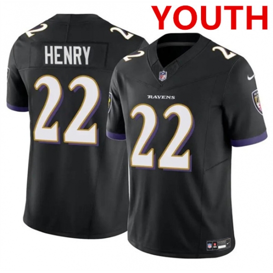 Youth Baltimore Ravens #22 Derrick Henry Black 2023 F.U.S.E. Football Stitched Jersey - Ujersey