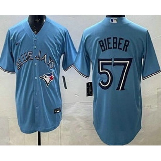 Men's Toronto Blue Jays #57 Shane Bieber Light Blue Cool Base Jersey - Ujersey