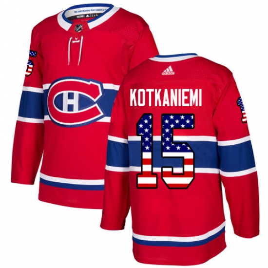 Men's Adidas Montreal Canadiens #15 Jesperi Kotkaniemi Authentic Red USA Flag Fashion NHL Jersey - Ujersey