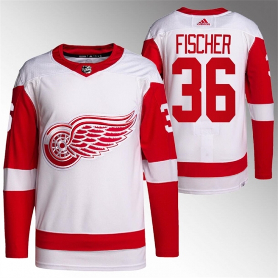 Men's Detroit Red Wings #36 Christian Fischer White Stitched Jersey - Ujersey