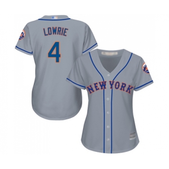 Women's New York Mets #4 Jed Lowrie Authentic Grey Road Cool Base Baseball Jersey