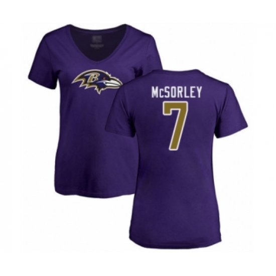 Football Women's Baltimore Ravens #7 Trace McSorley Purple Name & Number Logo T-Shirt - Ujersey