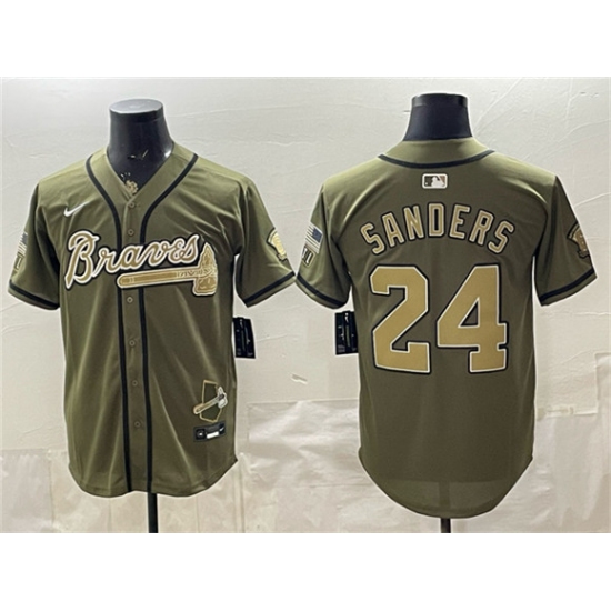 Men's Atlanta Braves #24 Deion Sanders Olive 2026 Armed Forces Day Stitched Baseball Jersey - Ujersey