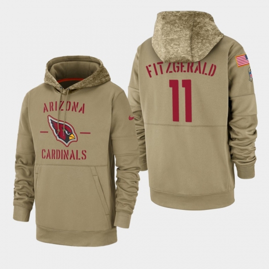 Men's Arizona Cardinals #11 Larry Fitzgerald 2019 Salute to Service Sideline Therma Pullover Hoodie - Tan - Ujersey