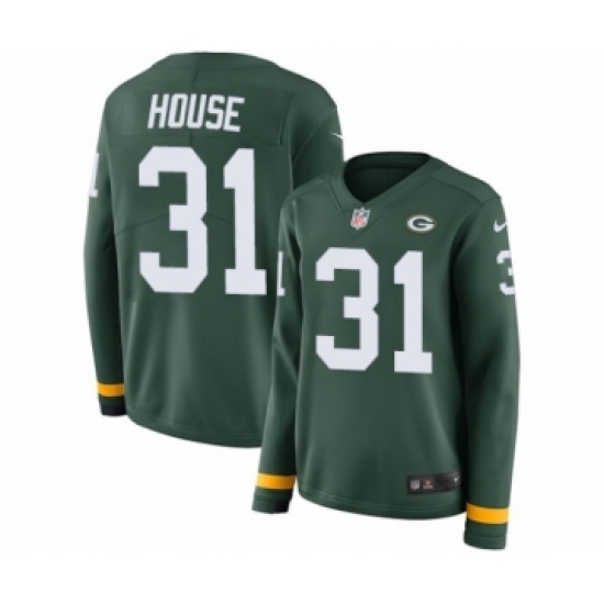 Women's Nike Green Bay Packers #31 Davon House Limited Green Therma Long Sleeve NFL Jersey - Ujersey