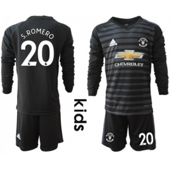 Manchester United #20 S.Romero Black Goalkeeper Long Sleeves Kid Soccer Club Jersey