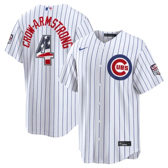 Men's Chicago Cubs #4 Pete Crow-Armstrong White 2026 USA 250 Fourth of July Home Stadium Stitched Baseball Jersey - Ujersey