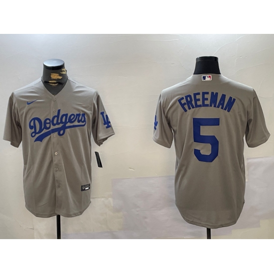 Men's Los Angeles Dodgers #5 Freddie Freeman Grey Cool Base Jersey - Ujersey