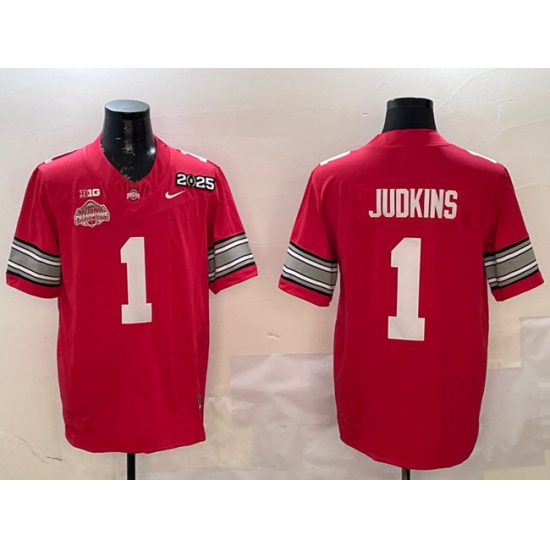 Men's Ohio State Buckeyes #1 Quinshon Judkins Red 2025 CFP Final With National Champions F.U.S.E. Vapor Limited Stitched Football Jersey - Ujersey