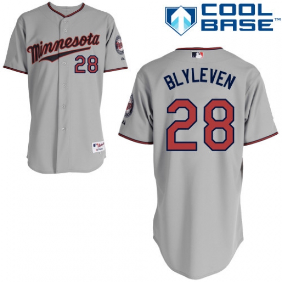 Men's Majestic Minnesota Twins #28 Bert Blyleven Replica Grey Road Cool Base MLB Jersey
