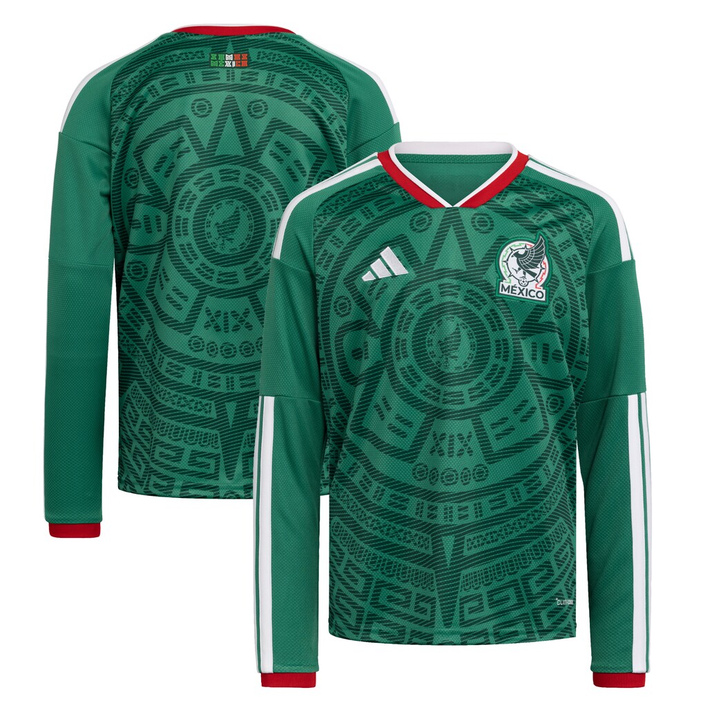 Youth Mexico National Team adidas Green 2026 Home Replica Long Sleeve Jersey - Ujersey