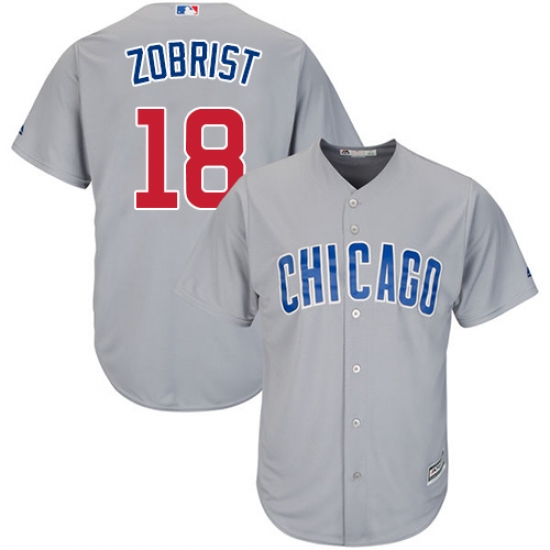 Youth Majestic Chicago Cubs #18 Ben Zobrist Authentic Grey Road Cool Base MLB Jersey