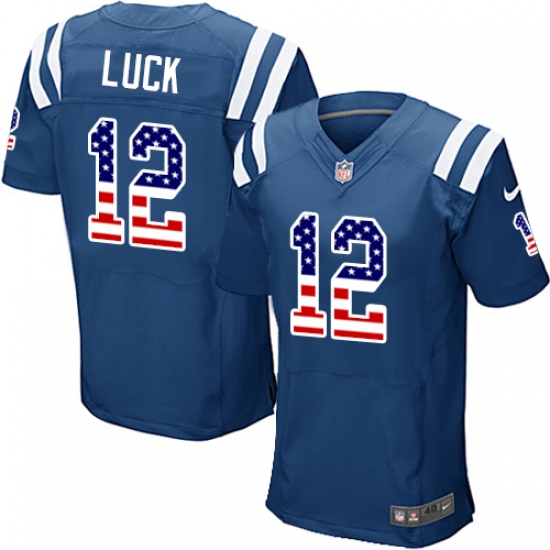 Men's Nike Indianapolis Colts #12 Andrew Luck Elite Royal Blue Home USA Flag Fashion NFL Jersey - ujerseystore
