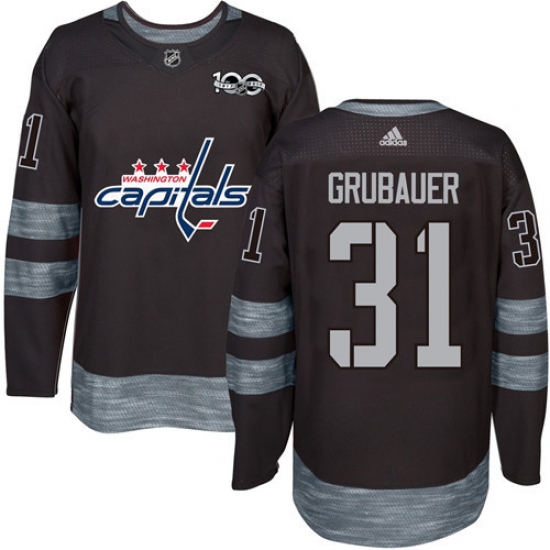 Men's Adidas Washington Capitals #31 Philipp Grubauer Authentic Black 1917-2017 100th Anniversary NHL Jersey - Ujersey