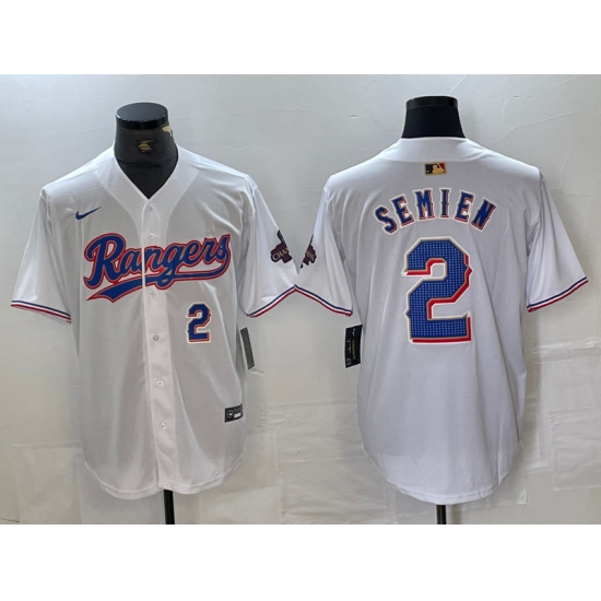 Men's Texas Rangers #2 Marcus Semien Number White 2023 World Series Champions Cool Base Jersey - Ujersey