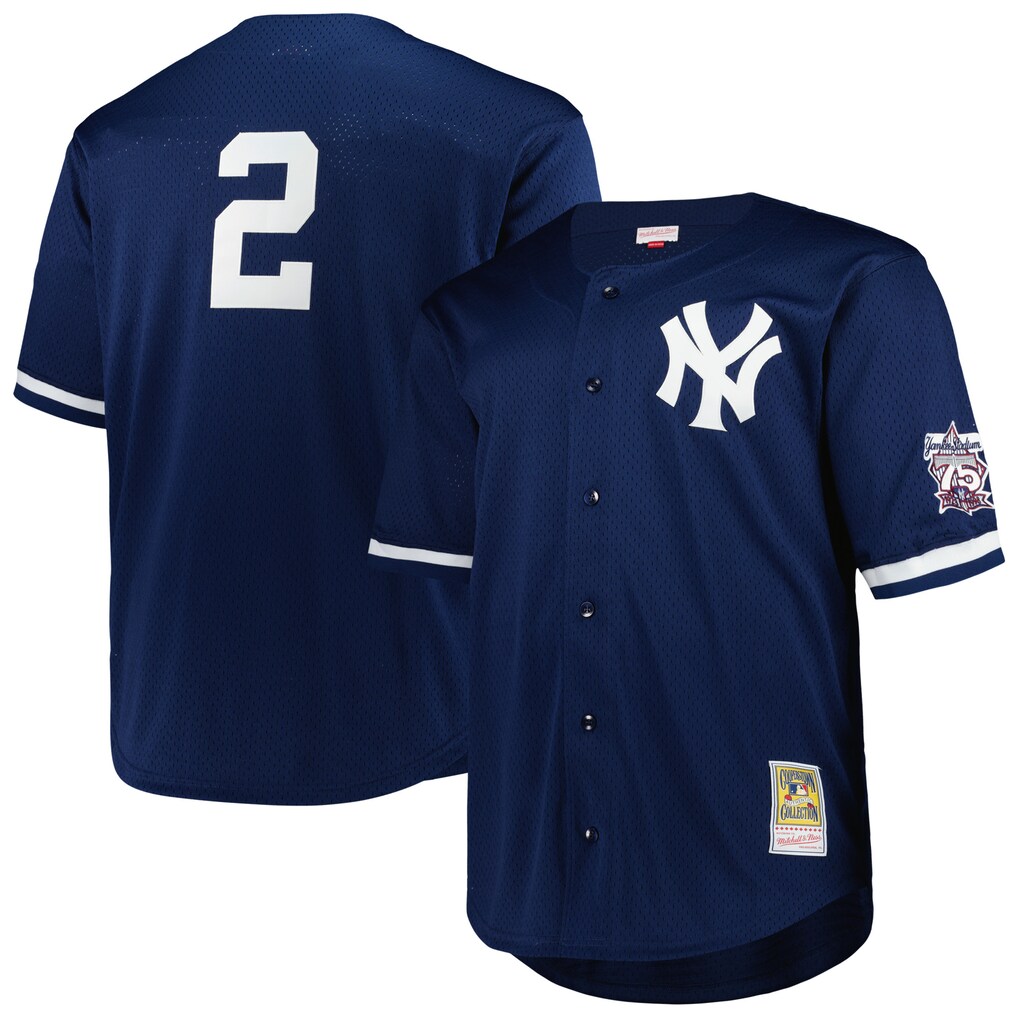 Men's New York Yankees Derek Jeter Mitchell & Ness Navy Big & Tall Cooperstown Mesh Batting Practice Jersey - ujerseystore