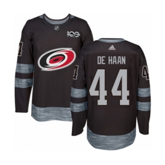 Men's Adidas Carolina Hurricanes #44 Calvin De Haan Authentic Black 1917-2017 100th Anniversary NHL Jersey - Ujersey