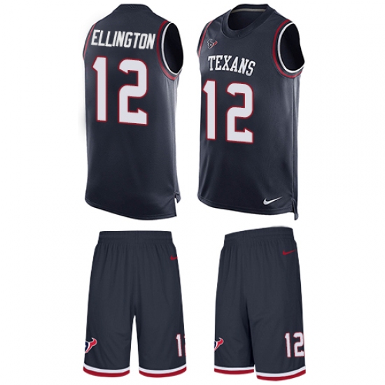 Men's Nike Houston Texans #12 Bruce Ellington Limited Navy Blue Tank Top Suit NFL Jersey - Ujersey