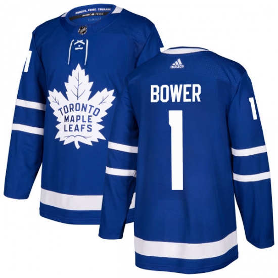 Men's Adidas Toronto Maple Leafs #1 Johnny Bower Authentic Royal Blue Home NHL Jersey - Ujersey