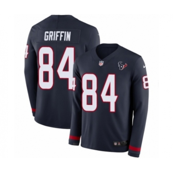 Men's Nike Houston Texans #84 Ryan Griffin Limited Navy Blue Therma Long Sleeve NFL Jersey - Ujersey