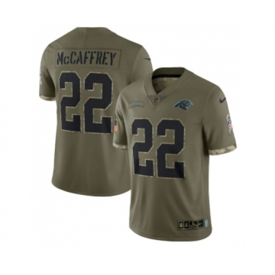 Men's Carolina Panthers #22 Christian McCaffrey 2022 Olive Salute To Service Limited Stitched Jersey