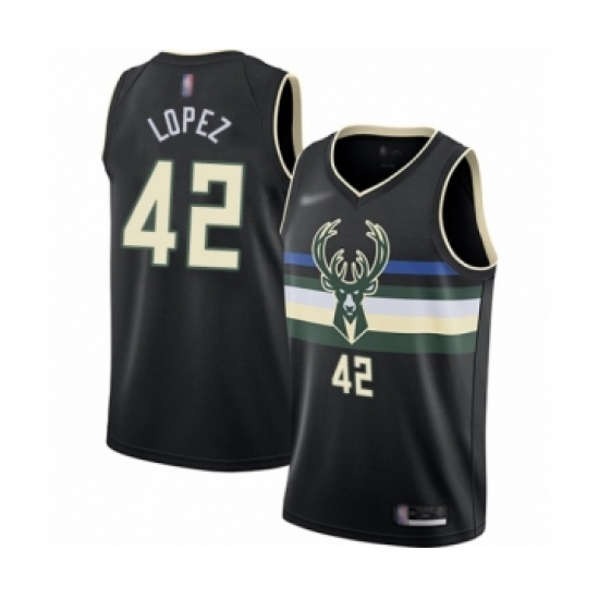 Women's Milwaukee Bucks #42 Robin Lopez Swingman Black Finished Basketball Jersey - Statement Edition - Ujersey