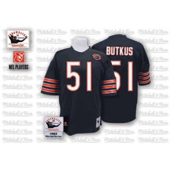 Mitchell and Ness Chicago Bears #51 Dick Butkus Blue Team Color Big Number with Bear Patch Authentic Throwback NFL Jersey - Ujersey