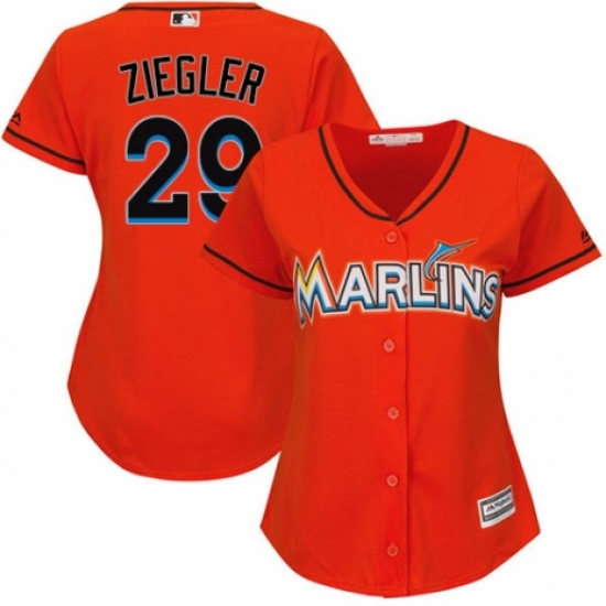 Women's Majestic Miami Marlins #29 Brad Ziegler Replica Orange Alternate 1 Cool Base MLB Jersey - Ujersey