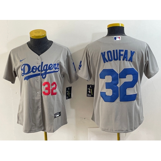 Women's Los Angeles Dodgers #32 Sandy Koufax Number Grey Cool Base Stitched Jersey - Ujersey