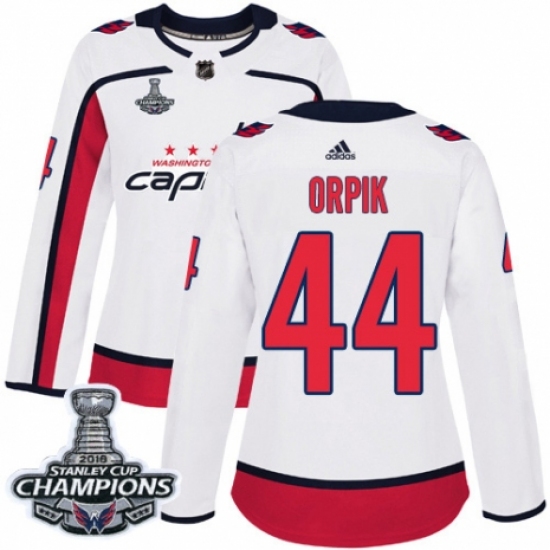 Women's Adidas Washington Capitals #44 Brooks Orpik Authentic White Away 2018 Stanley Cup Final Champions NHL Jersey - Ujersey