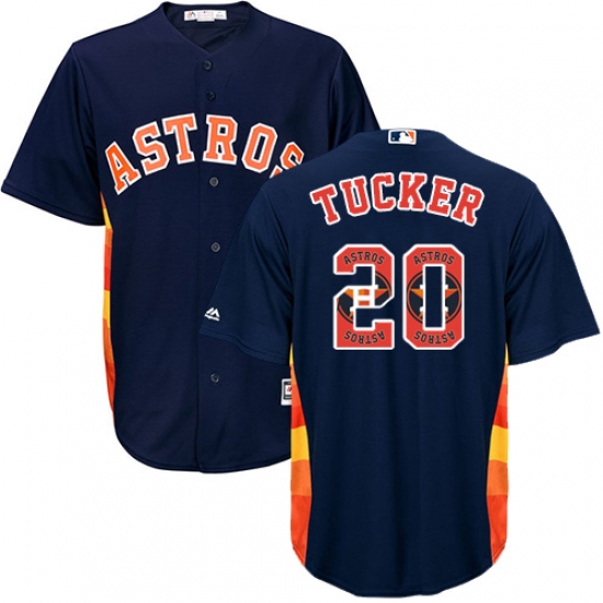 Men's Majestic Houston Astros #20 Preston Tucker Authentic Navy Blue Team Logo Fashion Cool Base MLB Jersey - Ujersey