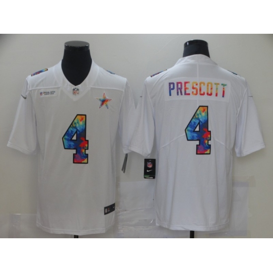 Men's Dallas Cowboys #4 Dak Prescott White Rainbow Version Nike Limited Jersey - Ujersey