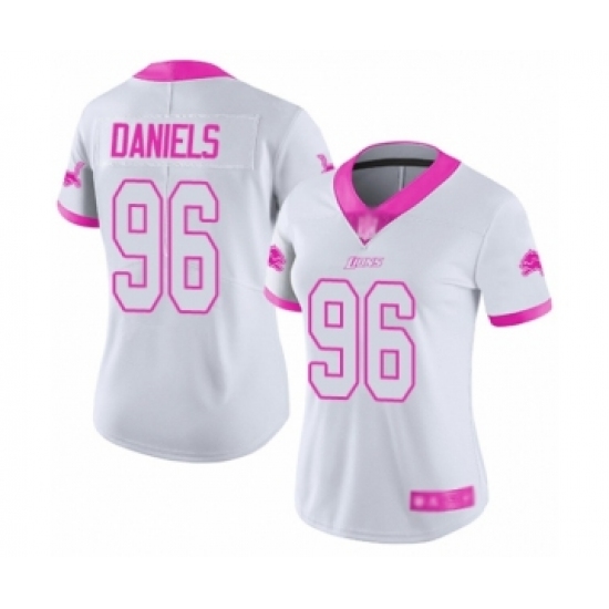 Women's Detroit Lions #96 Mike Daniels Limited White Pink Rush Fashion Football Jersey - Ujersey