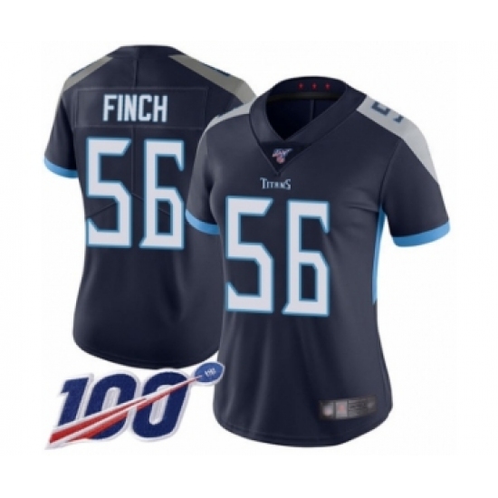 Women's Tennessee Titans #56 Sharif Finch Navy Blue Team Color Vapor Untouchable Limited Player 100th Season Football Jersey - Ujersey