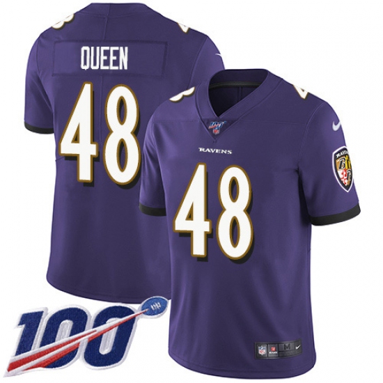 Men's Baltimore Ravens #48 Patrick Queen Purple Team Color Stitched NFL 100th Season Vapor Untouchable Limited Jersey - Ujersey