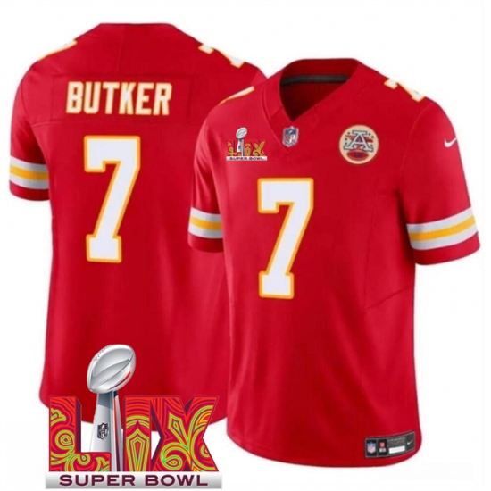 Men's Kansas City Chiefs #7 Harrison Butker Red 2025 Super Bowl LIX F.U.S.E. Vapor Limited Stitched Football Jersey - Ujersey