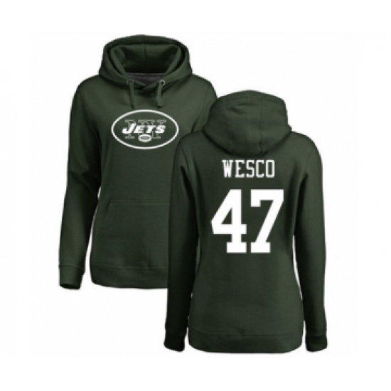 Football Women's New York Jets #47 Trevon Wesco Green Name & Number Logo Pullover Hoodie - Ujersey