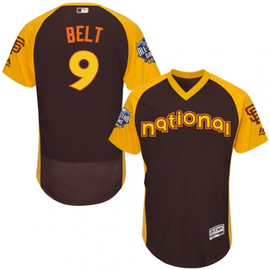 Men's Majestic San Francisco Giants #9 Brandon Belt Brown 2016 All-Star National League BP Authentic Collection Flex Base MLB Jersey - Ujersey