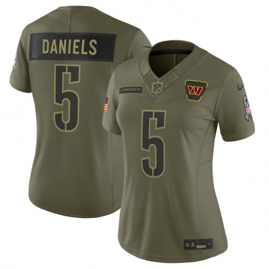 Women's Washington Commanders #5 Jayden Daniels Olive 2025 Salute to Service Limited Stitched Jersey(Run Small) - Ujersey