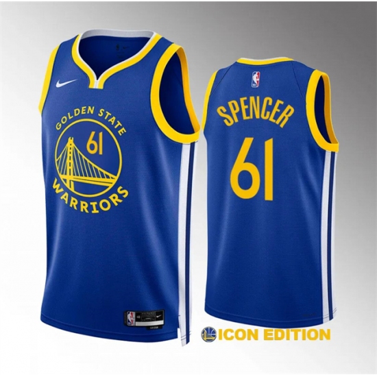Men's Golden State Warriors #61 Pat Spencer Blue Icon Edition Stitched Basketball Jersey - Ujersey