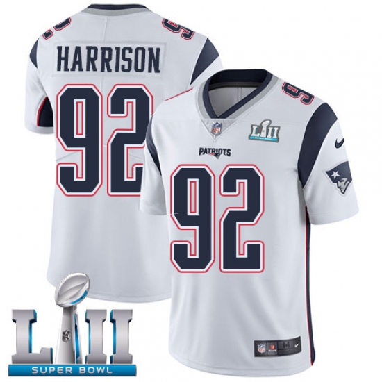 Men's Nike New England Patriots #92 James Harrison White Vapor Untouchable Limited Player Super Bowl LII NFL Jersey - ujerseystore