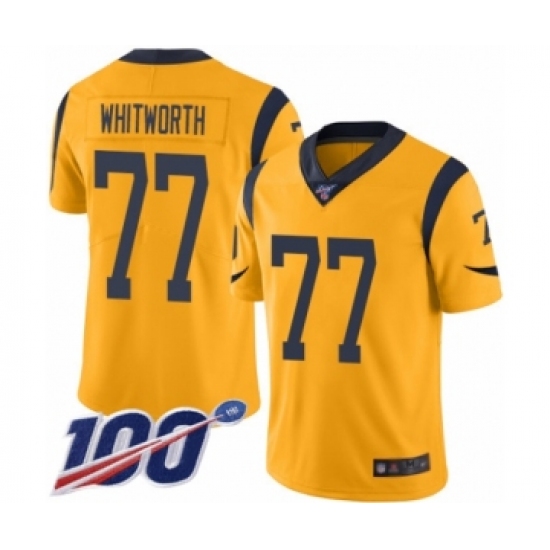 Men's Los Angeles Rams #77 Andrew Whitworth Limited Gold Rush Vapor Untouchable 100th Season Football Jersey - Ujersey