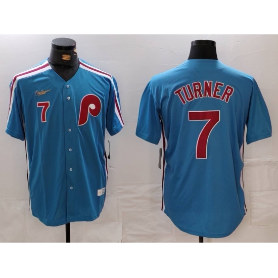 Men's Philadelphia Phillies #7 Trea Turner Number Blue Cooperstown Throwback Cool Base Nike Jersey - Ujersey