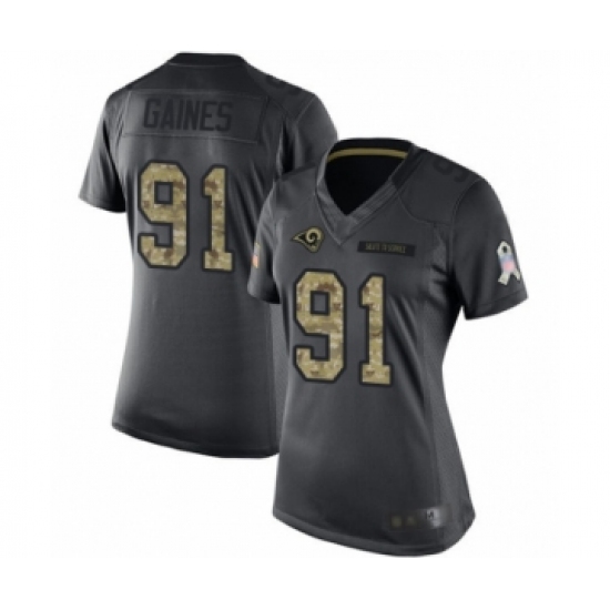 Women's Los Angeles Rams #91 Greg Gaines Limited Black 2016 Salute to Service Football Jersey - Ujersey