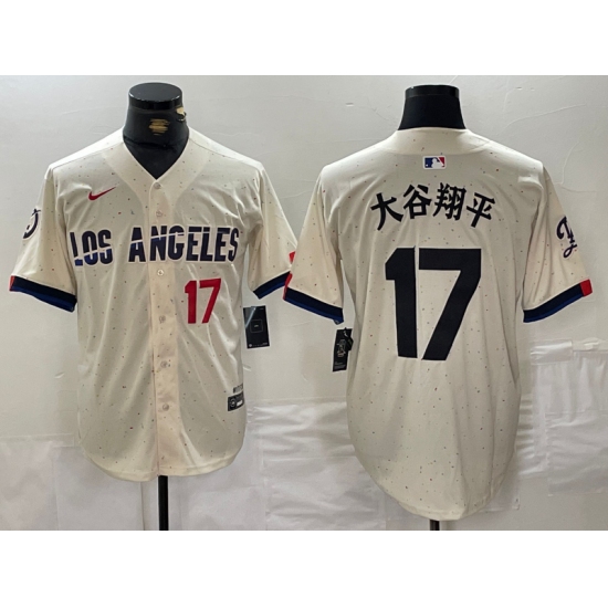 Men's Los Angeles Dodgers #17 大谷翔平 Cream Stitched Baseball Jersey - ujerseystore
