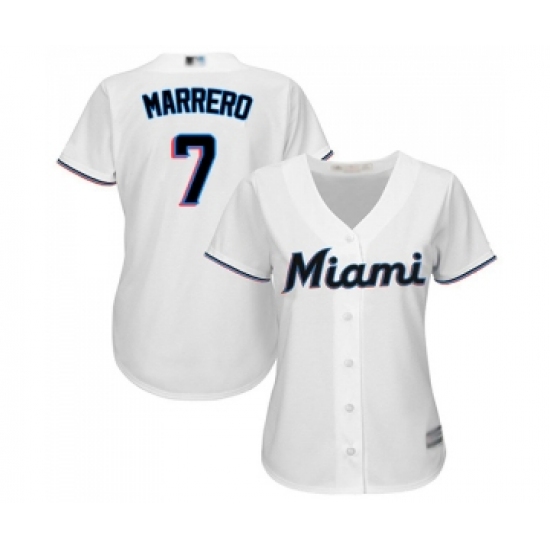 Women's Miami Marlins #7 Deven Marrero Replica White Home Cool Base Baseball Jersey - Ujersey
