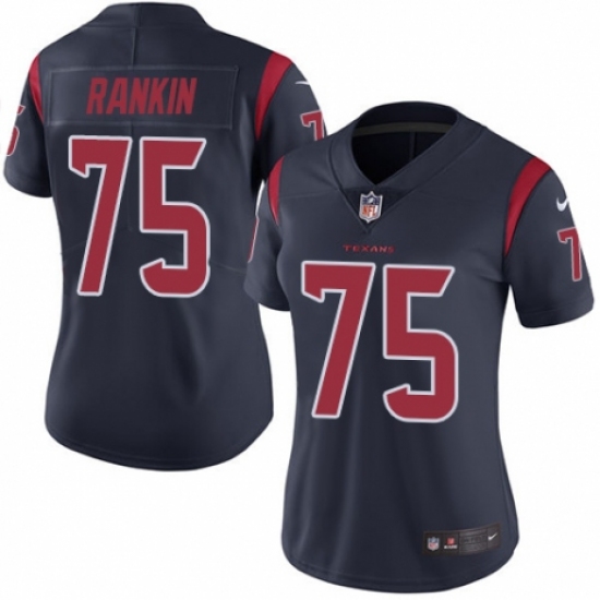 Women's Nike Houston Texans #75 Martinas Rankin Limited Navy Blue Rush Vapor Untouchable NFL Jersey - Ujersey