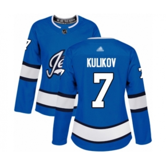 Women's Winnipeg Jets #7 Dmitry Kulikov Authentic Blue Alternate Hockey Jersey - Ujersey