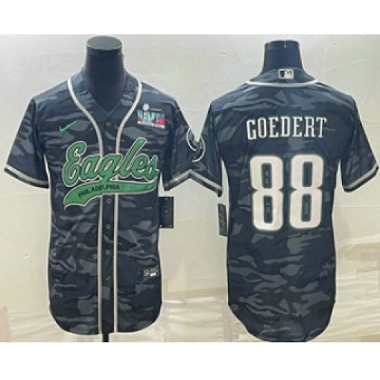 Men's Philadelphia Eagles #88 Dallas Goedert Grey Camo With Super Bowl LVII Patch Cool Base Stitched Baseball Jersey - Ujersey