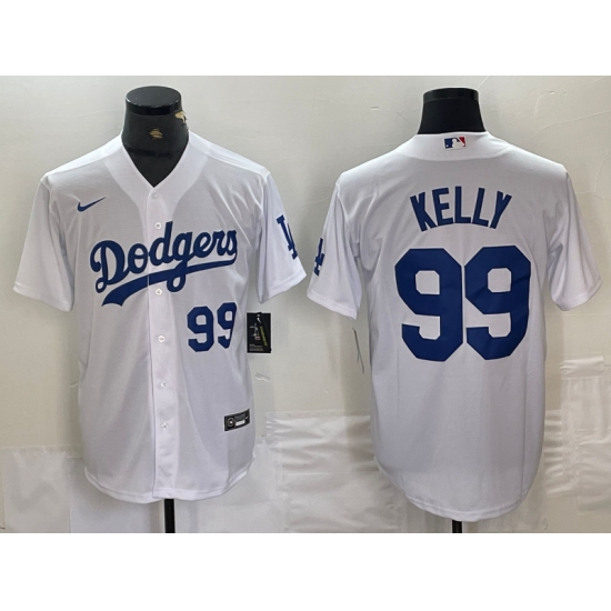Men's Los Angeles Dodgers #99 Joe Kelly Number White Stitched Cool Base Nike Jersey - Ujersey